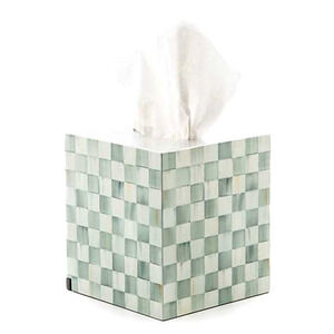 Brand New Mackenzie-Childs Sterling Check Lacquer Boutique Tissue Box Cover